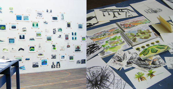 installation view with sketchbooks